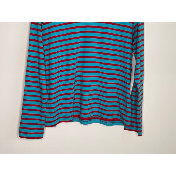 Frances Valentine Pima Cotton Striped Long Sleeve Crew Neck Tee Turquoise Red M - Picture 4 of 9